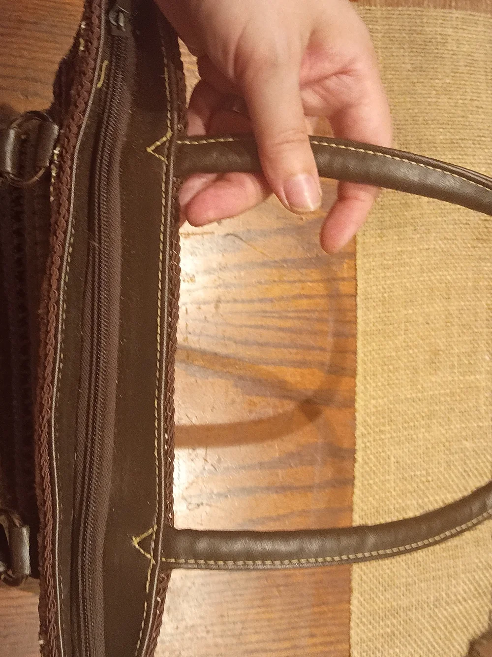 Source Unknown Beige and Brown Striped Woven Tote